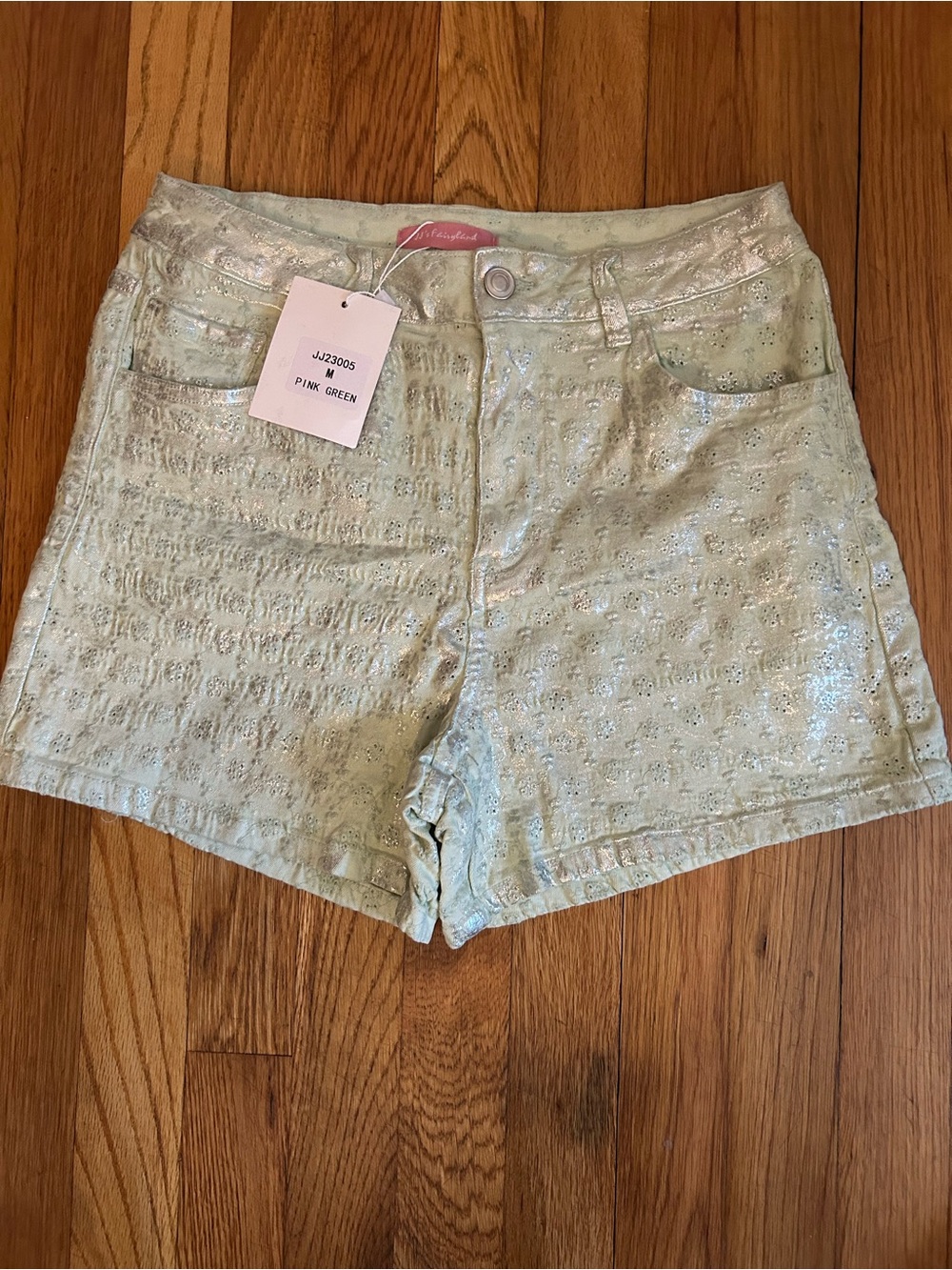 Seafolly Pink-Green Metallic Eyelet High Waist Shorts